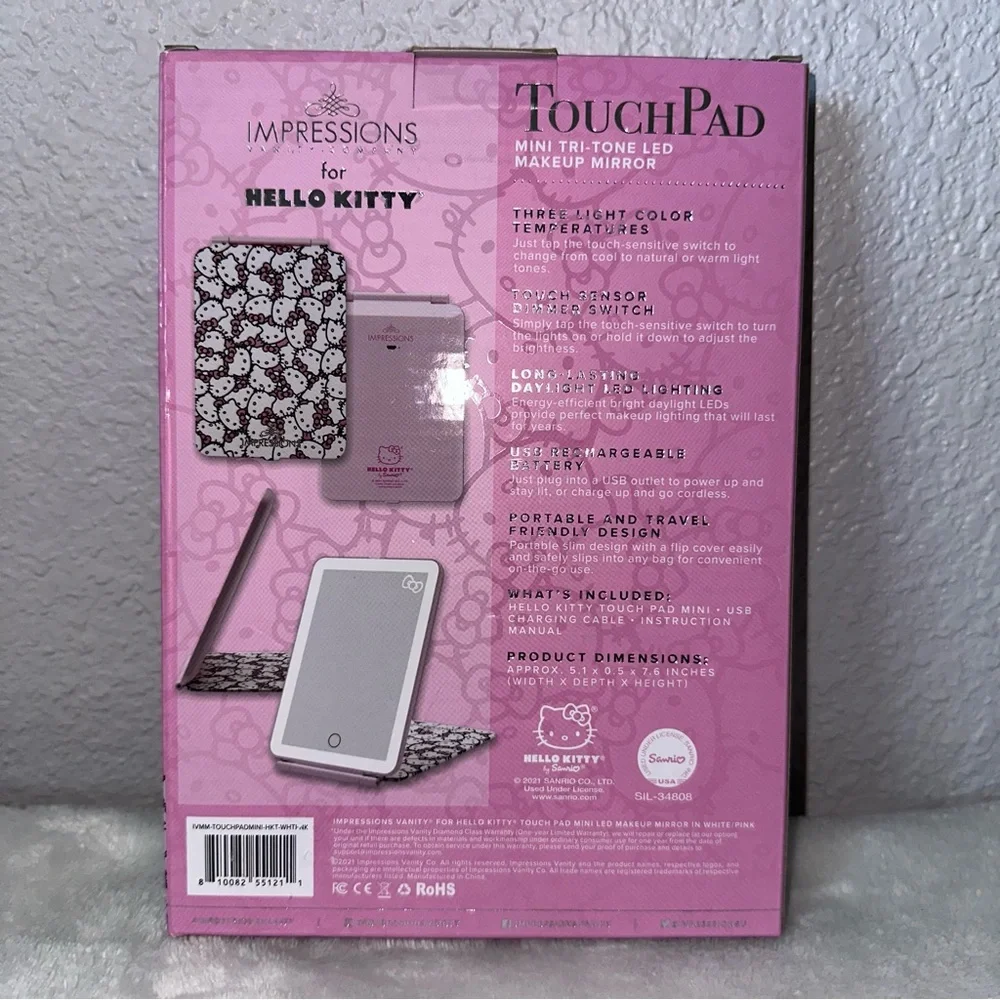 Impressions Vanity Co. Hello Kitty Touch Pad Mini Tri-Tone LED Makeup Mirror NWT